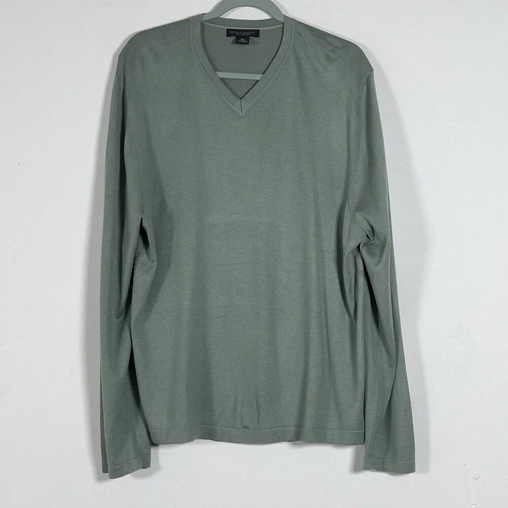 Banana Republic Silk Cashmere V-Neck Sweater‎ Mens Sz XL Green Lightweight